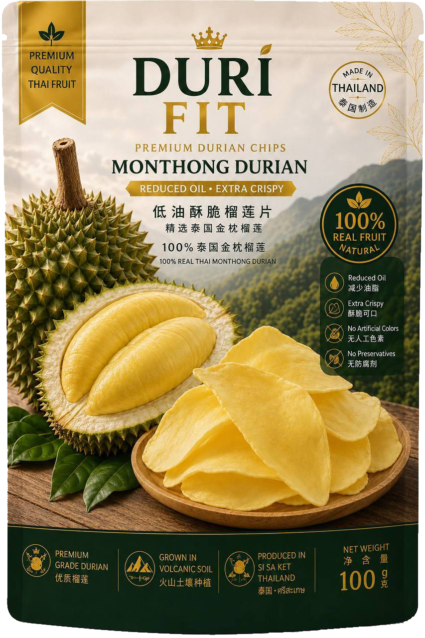 DuriFit Premium Durian Chips — Monthong Durian, 100g